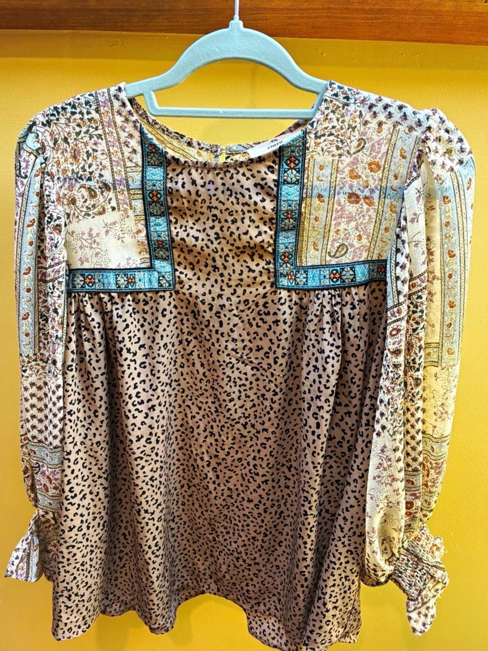 Entro Boho Leopard Printed Blouse in Beige and Cream